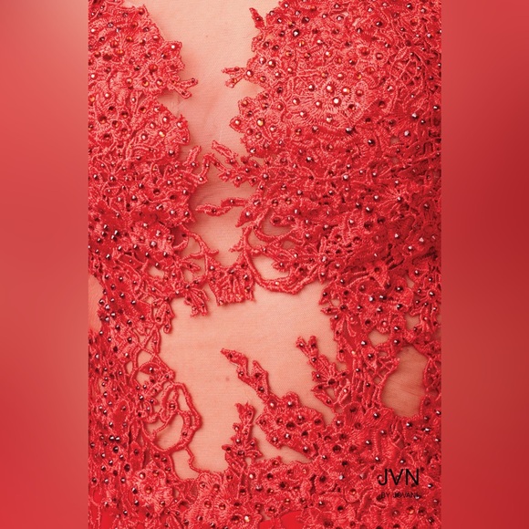đź’‹ Stunning Jovani Formal Red Lace Full Length Prom or Formal Event Dress - Picture 2 of 9